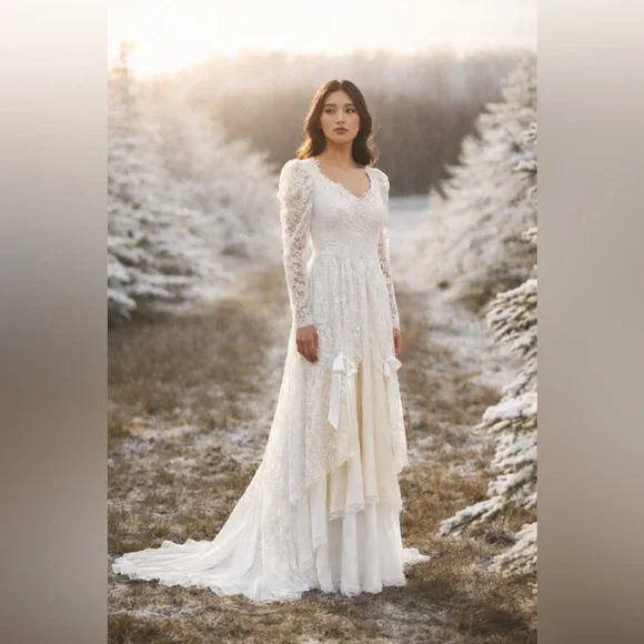 CUSTOM HANDMADE VINTAGE LACE WEDDING DRESS HEIRLOOM ELOPEMENT 1980’s 👰‍♀️🏵️